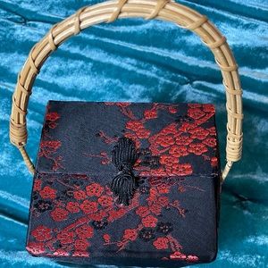 Chinese Takeout Black Purse Bamboo handles